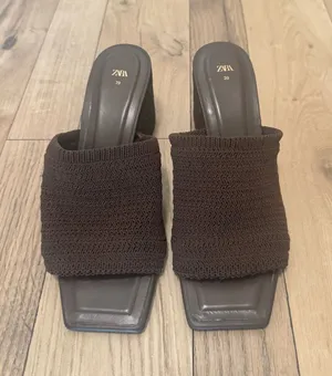 Zara brown crochet wedge sandals thumbnail 1