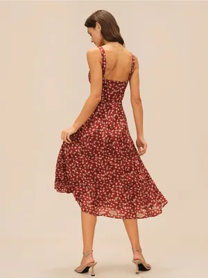 Rihoas Wine Red Floral Slip Midi Dress thumbnail 7