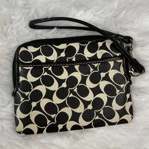 COACH Black White Signature Coated Canvas Wristlet thumbnail 2