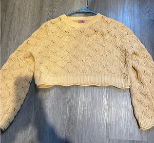 Miami Butter Yellow Crochet Crop Sweater With Scallop Hem thumbnail 1