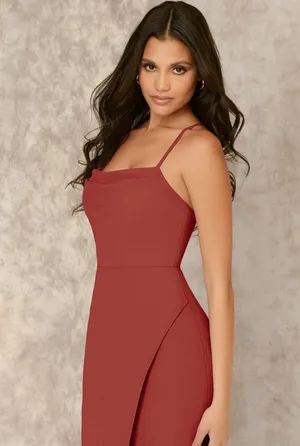 Azazie X KENDALL + KYLIE Cowl Scoop Chiffon Mermaid Dress Terracotta thumbnail 8