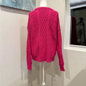 J.Crew Pink Cable Knit Sweater Cozy Barbiecore Clueless Aesthetic Women’s L thumbnail 4