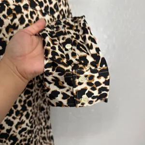 Quince Washable Stretch Silk Notch Collar Blouse, Leopard, M thumbnail 5