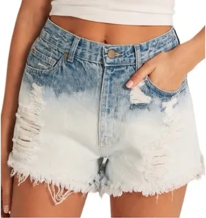 Chic Ombre dip dye ripped blue white denim jean shorts size 2 frayed hem thumbnail 1
