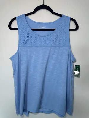 NWT LL Bean Women's Blue Lace-Trim Tank Top Size M Reg thumbnail 1
