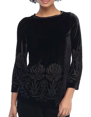The Limited Peony Burnout oylong black velvet embroidered tunic style blouse top thumbnail 1