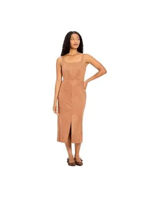 Future Collective Womens 90's Suede Midi A-Line Dress 94642520 Brown L thumbnail 7