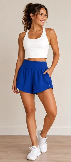 Fabletics Womens Royal Blue High Waisted Running Athletic‎ Shorts with Pockets thumbnail 1