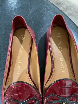 Tory Burch Red Croc Embossed Charm Trim Bow Loafers Mule Flats Size 7 thumbnail 3