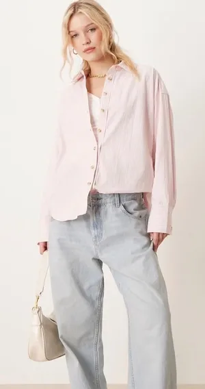 We The Free Striped Button Down Womens L Pink Coastal Boho‎ Oversized Shirt thumbnail 1