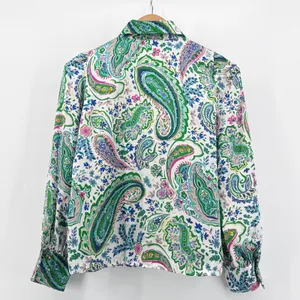 Zara‎ Multicolor Patchwork Paisley Print Satin Button Down Blouse Top Small S thumbnail 4