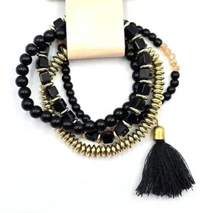 Black Gold Bead Bracelet Tassel Set Fashion‎ Jewelry B9 thumbnail 1
