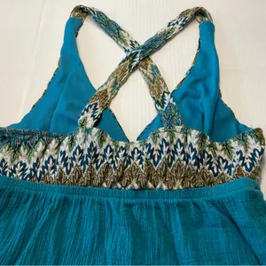 Fleurish Aqua Gauze Cotton Tank Top Y2K Boho Women Junior Sz S Crossback Straps thumbnail 8
