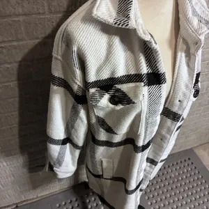 Stoosh Womens White Black Plaid Longline Shacket Shirt Jacket‎ Size Large thumbnail 5