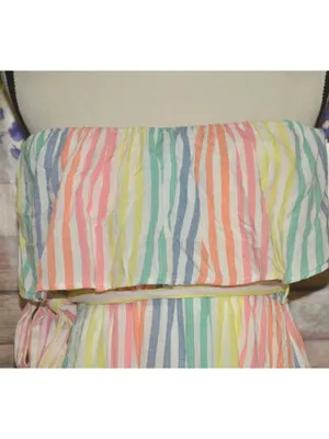 Emily Wonder Strapless Rainbow Stripe Ruffle Maxi Dress Size L Cruise Resort thumbnail 3