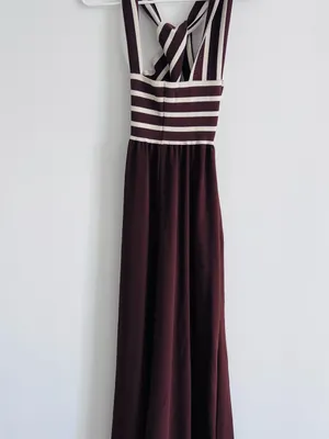 TEN/22 Chocolate Brown Cream Striped Maxi Dress Retro S/M thumbnail 3