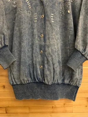 Vintage Marsha Sport Medium Acid Wash Denim Bedazzled Zip Front Jacket Retro 80 thumbnail 3