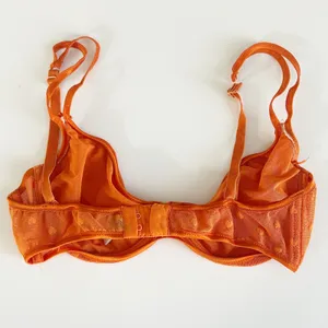 Moschino Womens Orange Heart Flocked‎ Mesh Vintage Italian Lingerie Bra Size 36B thumbnail 9