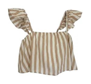 English Factory Crop Top Tan White Striped Ruffle Strap Womens Medium NEW thumbnail 1