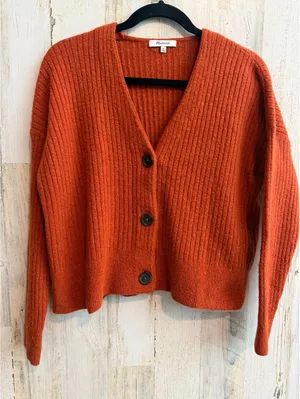 Madewell XS Burnt Orange Merino Wool Alpaca Ribbed Button Cardigan thumbnail 1