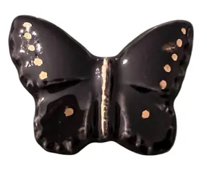 Vintage black & gold ceramic butterfly brooch/pin Great on a scarf hat lapel EVC thumbnail 1
