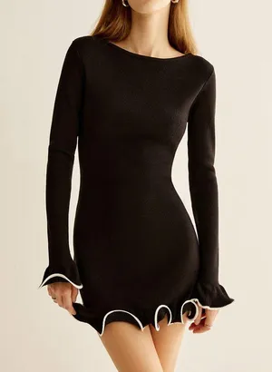 Commense Contrast Ruffle Slim Dress size xs thumbnail 1