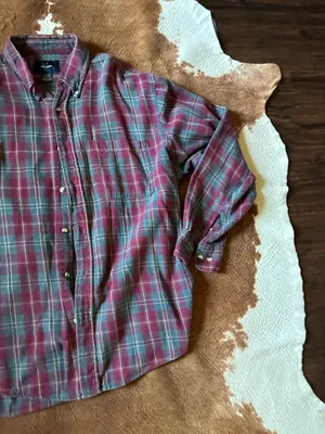 Vintage Ivy Crew red and green men's button down Size XL 100% cotton thumbnail 2