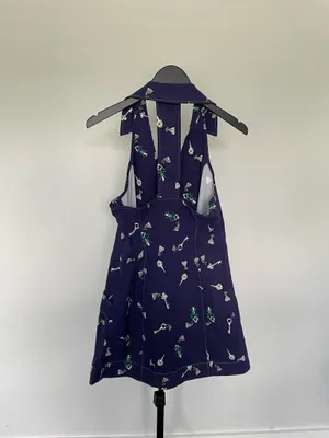 Maeve Anthropologie Key Print Halter Dress Navy Button Front Mini Dress NWT S thumbnail 4