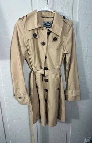 Green Envy Khaki Belted Trench Coat Size Medium EUC thumbnail 1