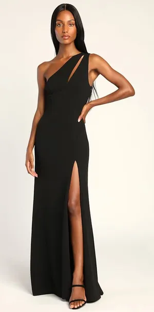 Lulus Enchanted Energy Black One-Shoulder Dress Bridesmaid Homecoming Slit Large thumbnail 1