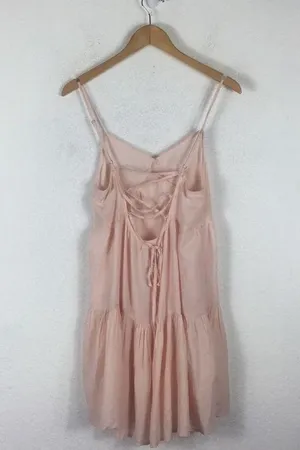 Urban Outfitters Harper Pink Tiered Lace-Up Babydoll Dress Small thumbnail 14