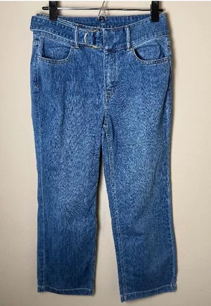 White House Black Market Wide Leg Crop Jeans Womens 2 WHBM Denim Pants Belted thumbnail 1