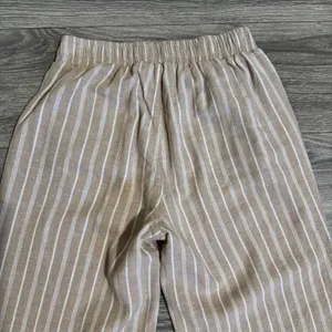 Briggs Womens Small Pants‎ Tan White Striped Wide Leg Linen Blend Elastic Waist thumbnail 12