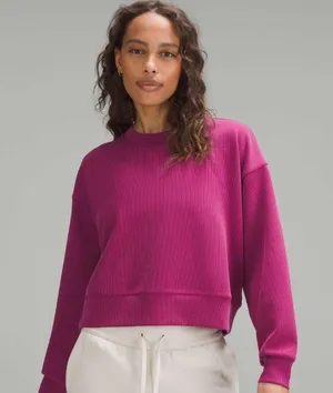 Perfectly Oversized Ribbed Crop Crew Magenta Purple thumbnail 1