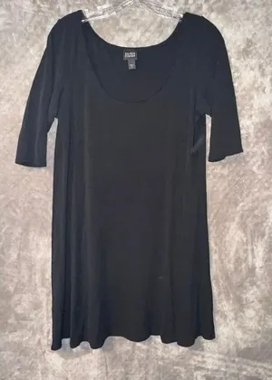 Eileen Fisher 100% silk black half sleeve knee length dress medium #758 thumbnail 1