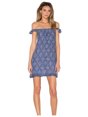 Minkpink wild catch blue & white geometric print tunic swim coverup medium thumbnail 3