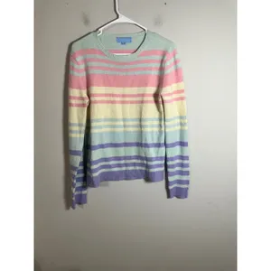 J.McLaughlin Cashmere‎ Cotton Striped Sweater Pastel Multicolor Crew Neck Medium thumbnail 2