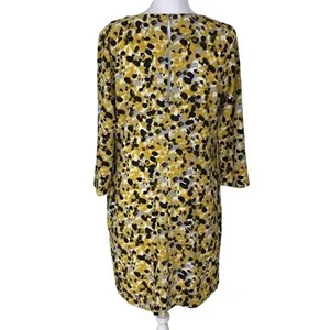 H&M Yellow Black Dot Shift Dress‎ 3/4 Sleeves With Pockets Size 4 thumbnail 2