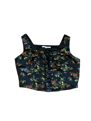 Vintage Rampage Lace Up Corset Top Floral Embroidered Y2K Renfaire WhimsyGoth thumbnail 2
