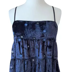 UO Kimchi Blue Alice Embroidered Velvet Mini Babydoll Dress thumbnail 2