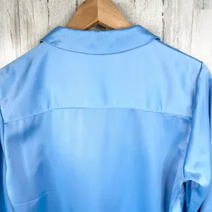 Something New Women's Long Sleeve Button-Up Satin Shirt Blue Size M Western thumbnail 7