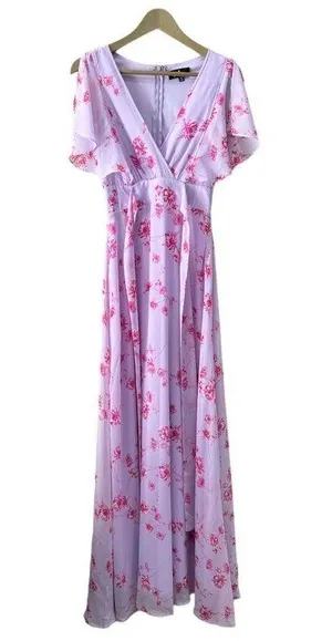 Lulu’s Dearly Loved Lavender Floral Print Flutter Sleeve Maxi Dress thumbnail 8