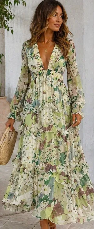 NWT ASOS DESIGN Tiered Ruffle Floral Strappy Lace Up Back Midi Dress ~ 6💛 thumbnail 1