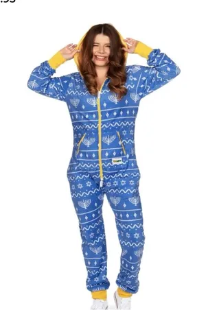 Tipsy Elves Womens Blue Hanukkah Jumpsuit Small Holiday Menorah Whimsy Cozy Fun thumbnail 1