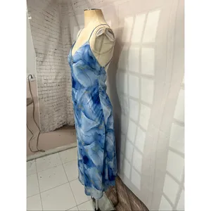 Lulu’s Bright Charm Blue Abstract Print Chiffon Slip Midi size medium thumbnail 7