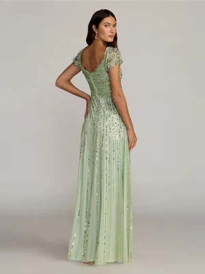 Mac Duggal 23042 Green Sequined Evening Gown With Embellished Shoulders sz 10 thumbnail 3