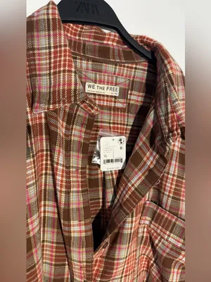NWT! We The Free Brown, Rust & Pink Plaid Shirt Jacket thumbnail 6