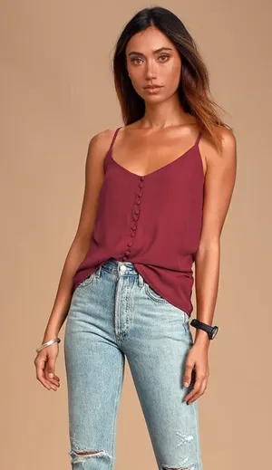 Lulus ✨HP✨Must Be Love Burgundy Button-Front Cami Top✨ thumbnail 1