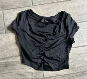 Cider Black Ruched Square Neck Crop Top thumbnail 1