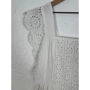 English Factory Eyelet Sleeveless Square Neck Maxi Dress in White Size Large thumbnail 5